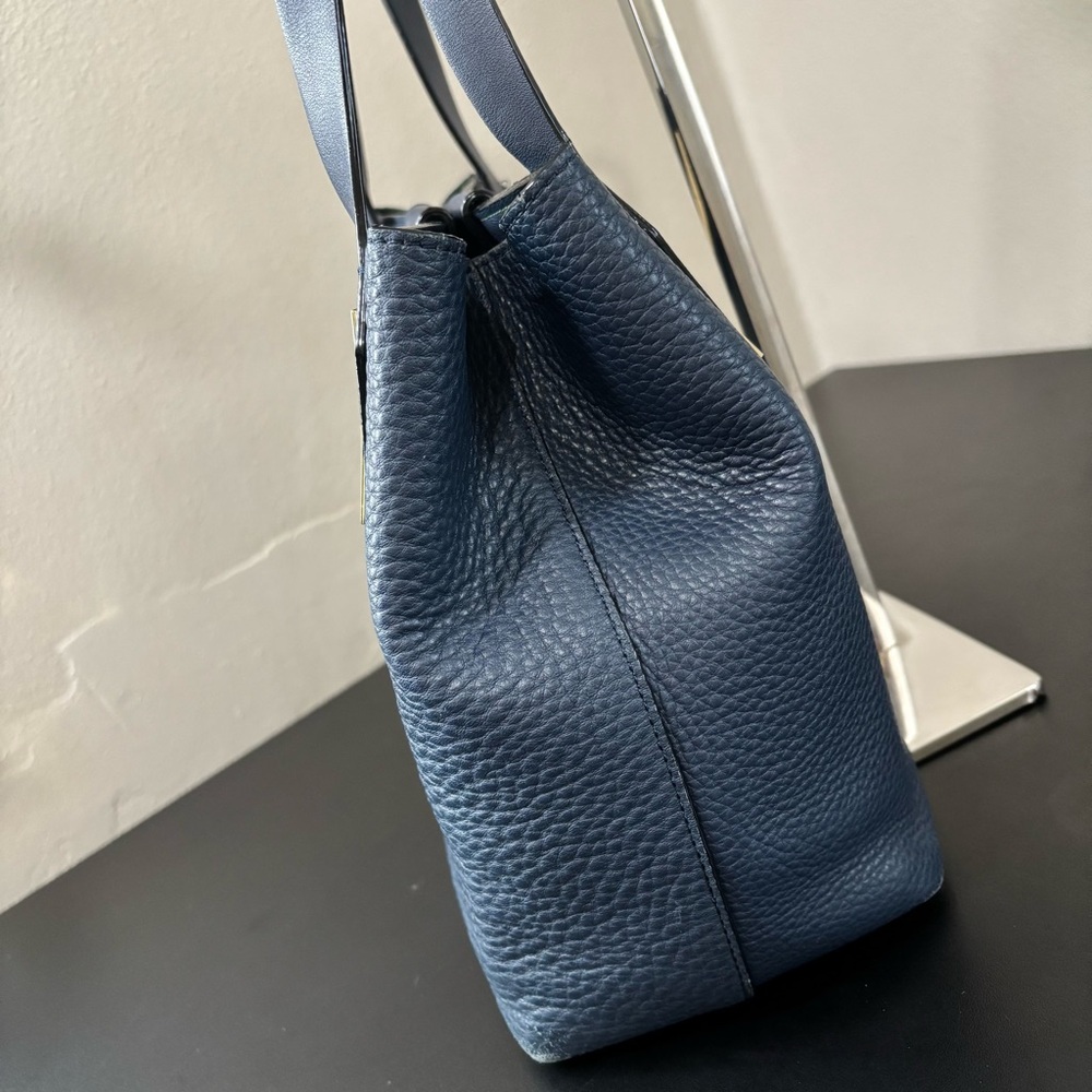 Gianni Bini Leather Shoulder Tote Purse Silver Hardware Navy Blue - Picture 5 of 12